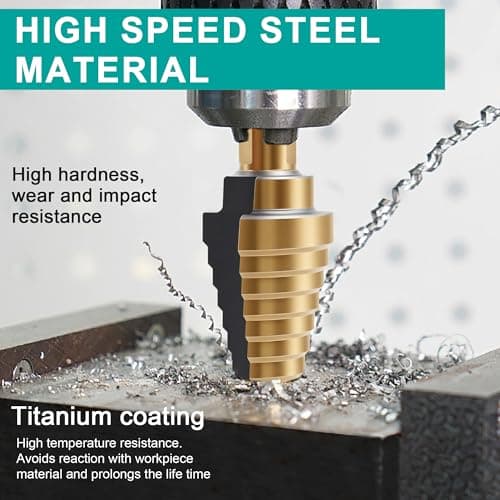 OSTTE Step Drill Bit Set 5PCS, 50 Sizes HSS Titanium Coated Step Bits for Metal Stainless Steel Aluminum Iron Wood Plastic, with Aluminum Case - Thumbnail 5