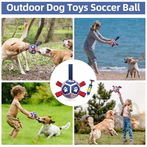 QDAN Small Dog Toys, Puppy Balls, Flag Soccer Ball with Straps, Durable Dog Balls for Small Dogs (5 Inch) - Thumbnail 2