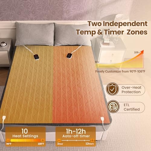 Bearhug Electric Heated Mattress Pad Queen Size Dual Control 60”x80” Sherpa Bed Warmer 21 Inch Deep Pocket Mattress Heating Pad with 10 Heat Settings 12 Hour Auto Shut Off Machine Washable Gray - Thumbnail 2