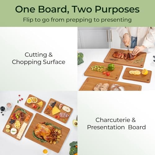 Keechee Wood Cutting Board, Carbonized Bamboo Cutting Boards Set With Smooth Surface & Easy Storage For Busy Kitchens, Ideal Charcuterie & Chopping, Durable, Knife-Friendly (4Pcs) - Thumbnail 3