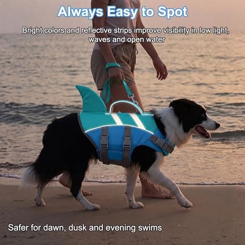 Dogcheer Dog Shark Life Jacket for Small, Medium & Large Dogs, Adjustable High Buoyancy Swim Vest with Rescue Handle, Reflective Pet Flotation Vest for Boating - Pine Green, XL - Thumbnail 4