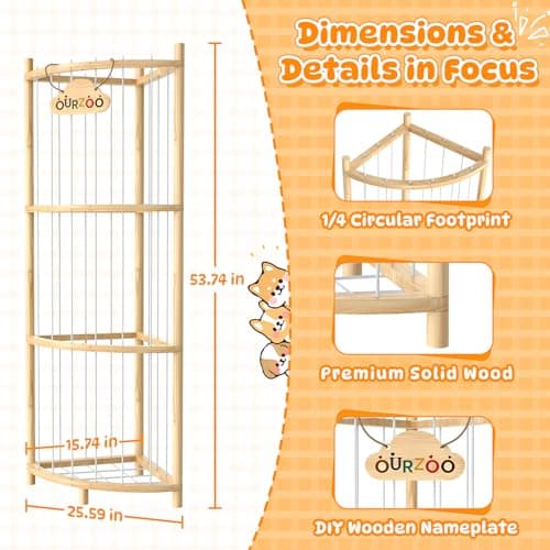 Wooden Stuffed Animal Storage Corner Organizer with Stability Strap, Space-Saving 1/4 Circular Plushie Holder for 30+ Plushies,Stuffed Animal Zoo Tower for Livingroom Organizer and Storage - Thumbnail 5