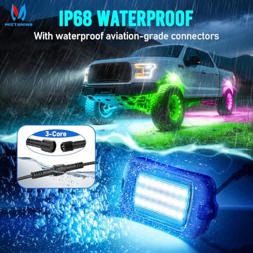 MICTUNING Q1+ MAX 12 Pods Ultra-Bright RGB+IC Rock Lights, Multi-Color Chasing Underglow Lighting, Extensible to 24 Pods, APP Music Sync & DIY Effects, IP68 Waterproof - Thumbnail 5