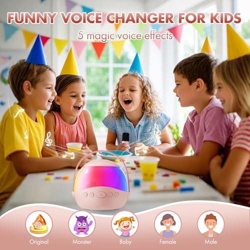 Mini Karaoke Machine Gifts for Kids Adults, Portable Karaoke Speaker with 2 Wireless Microphones, Kids Microphone with Speaker and LED Light, Birthday Gifts for Girls Boys 3-12+ Year Old (Pinkcolor) - Thumbnail 4
