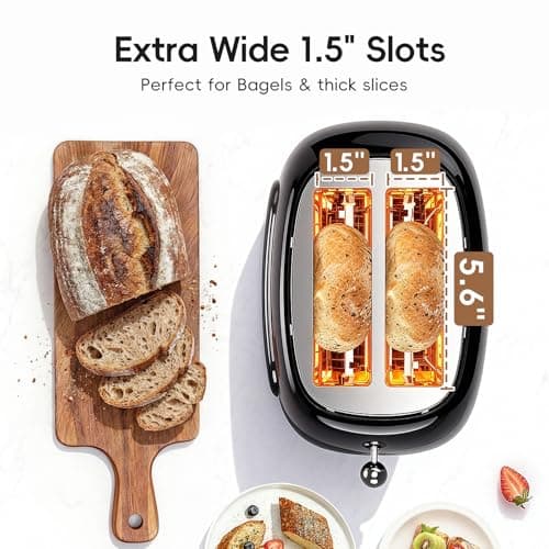 Toaster 2 Slice, Touch Screen Wide Slot Retro Toaster for Bagel & Thick Breads, Stainless Steel Smart Digital Toasters, 7 Bread Modes & 7 Browning Levels, Mute Mode, Memory, Defrost & Reheat, Black - Thumbnail 3