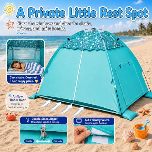 WhiteFang Baby Beach Tent, UPF 50+ UV Protection Sun Shelter, 70.9" x 45.3" x 43.3" Portable Beach Play Tent with Spacious Interior & Mesh Ventilation, Wind-Resistant Beach Shade for Toddlers & Kids - Thumbnail 6