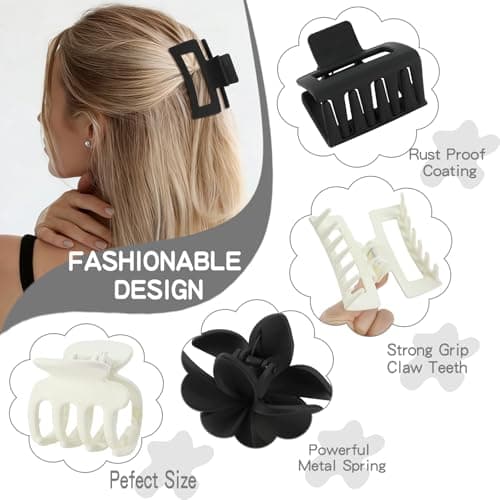 CHANDAT 8Pcs Matte Hair Clips for Women - White & Black - Thumbnail 5