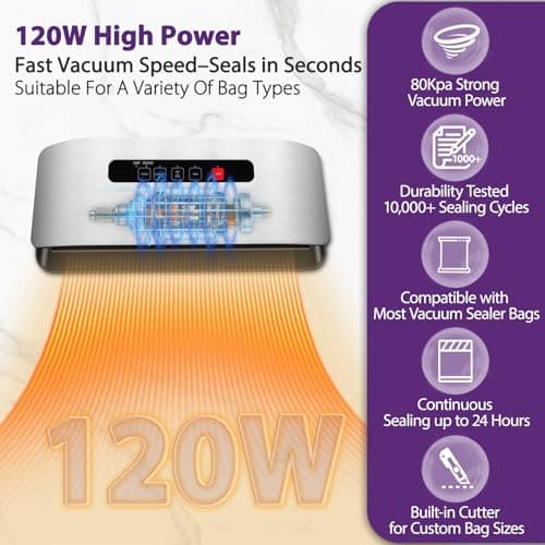 Food Vacuum Sealer Machine, 8-in-1 Food Vacuum Saver Sealer V20 with Moist & Dry Mode, External VAC, Bags and Cutter Included, Compact Lightweight Food Sealer for Home Kitchen Storage & Meal Prep - Thumbnail 4