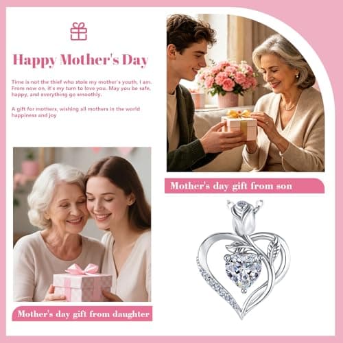 JACUPO Heart Birthstone Silver Necklace for Women(04 - Moissanite) - Thumbnail 5