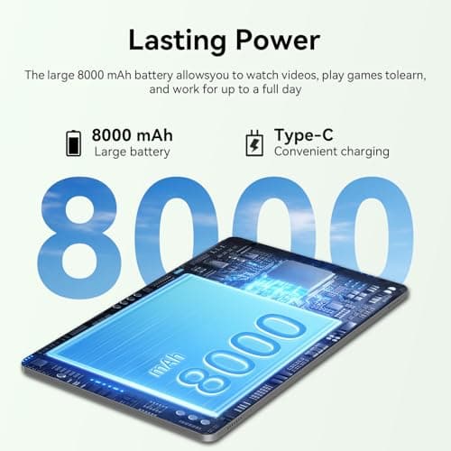 Tablet 11 inch Android 15 Tablets | Octa-core | 12GB RAM+128GB ROM | 8000mAh Tablet with Keyboard | Mouse | Case | Dual Band WiFi | BT 5.0 | GPS | 13 MP Dual Camera (Blue with Keyboard) (Black) - Thumbnail 3