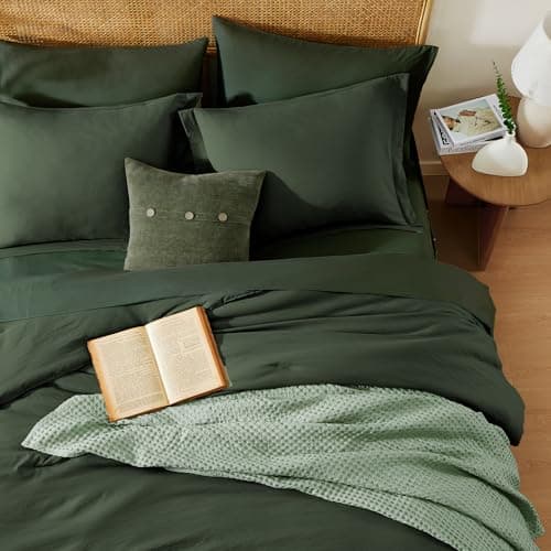 WRENSONGE California King Size Comforter Set- 7 Pieces Deep Green Bed in a Bag with Comforter, Fitted Sheet, Flat Sheet, 2 Pillow Shams, 2 Pillowcases, Warm Bedding Sets for All Season - Thumbnail 5