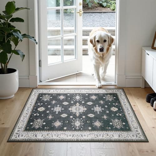 2'x3' Washable Area Rug Non-Slip, Vintage Floral Medallion Distressed Entryway Kitchen Bathroom Mat, Soft Low Pile Indoor Floor Carpet for Hallway Laundry, Navy Blue & Ivory Vintage - Thumbnail 2