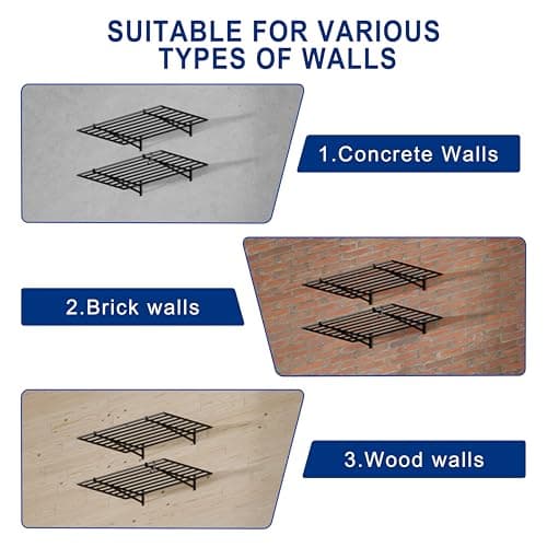 HDDFER 2-Pack 2x4ft Garage Shelving Wall Mounted, 24x43 inch Wall Shelf Heavy Duty Garage Storage Shelves Floating Shelves with Hooks, 500LB Capacity - Thumbnail 6