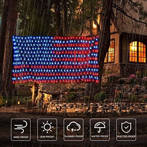 MINIAO American Flag Lights, 420 Super Bright Lighted American Flag Net Light Waterproof US Flags String Light for Independence Day July 4th, Home,Yard, Garden Patio Yard Holiday Decoration - Thumbnail 4