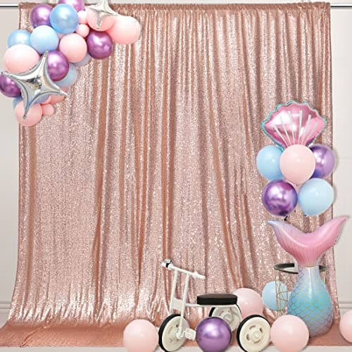 PartyDelight Rose Gold Sequin Backdrop 6x7ft - High Density 3mm Shimmer Sequin Background with 4-Inch Rod Pocket Sparkly Photography Curtain for Birthday, Wedding, Bridal Shower & Live Decor