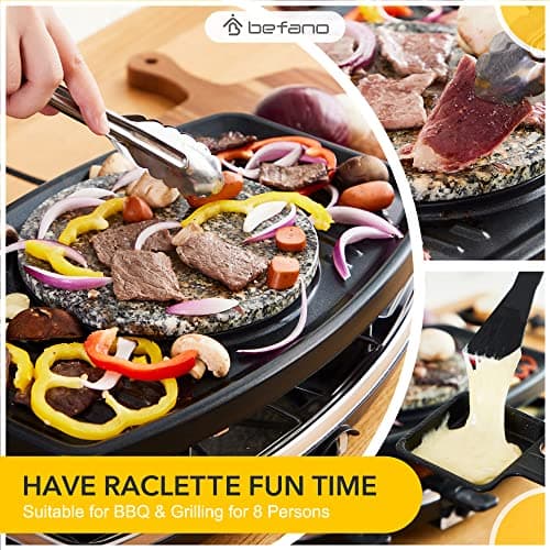 Electric Raclette Grill With Fondue Pot, 1100W Table Grill for 8 Peopl - Thumbnail 3