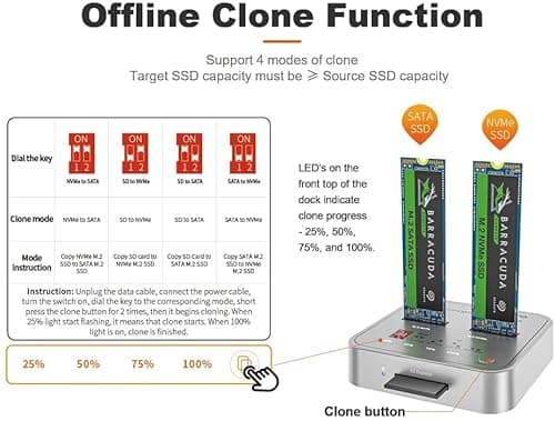 MAIWO K3016CL M.2 SATA/NVMe Docking Station, 10Gbps USB-C SSD Duplicator with SD Express Slot, One-Key Offline Clone, Dual M.2 SSD Reader & Writer, System Disk Migration Tool - Thumbnail 5