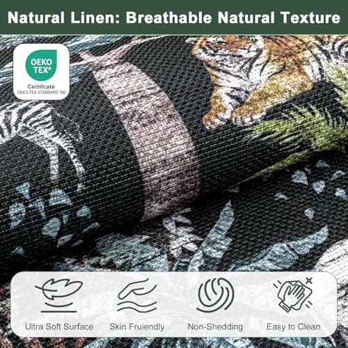 Yamaziot Washable Area Rug 5x7 – Jungle Animal Print Linen Rug for Living Room, Low Pile Non Slip Boho Floor Carpet for Indoor Outdoor Rug, Bedroom, Living Room, Dining Room, Forest Black - Thumbnail 3