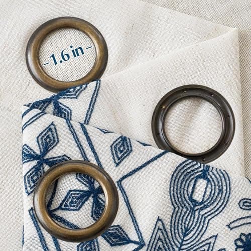 NICETOWN Navy Blue and Cream Boho Curtains 102" Long, Embroidered Linen Textured Floor to Ceiling Drapes with Antique Bronze Grommets, Light Filtering Window Treatment for Living Room, 2 Panels - Thumbnail 6