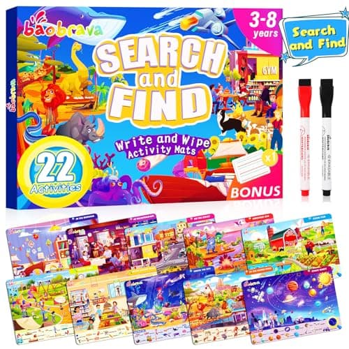 Baobrava Search and Find Game Books - Preschool Learning Activities for Kids Age 3-8, Travel Games for or Road Trip Car Airplane, Educational Seek Activity Birthday Gifts for Boys and Girls