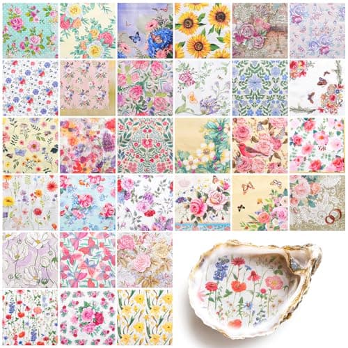 NatNarr 30 Pack Decoupage Napkins, 30 Styles Assorted Floral Napkins Decorative Decoupage Toile Napkin Floral Cocktail Napkin for DIY Crafting Spring Party, 13 * 13 Inch - Image 1