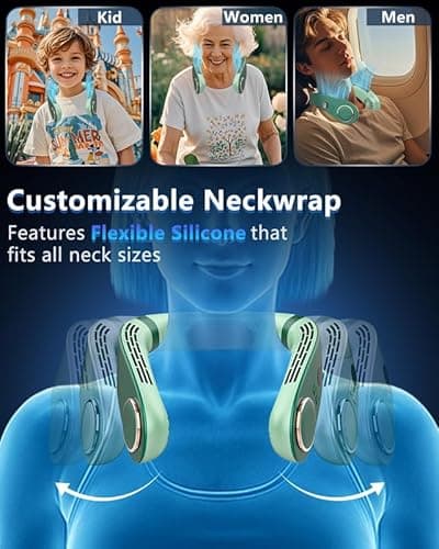 Neck Fan Air Conditioner,Neck Fans that Blow Cold Air,[3-19.5 Hours] Long Battery Life Neck Coolers for Extremely Hot Weather Flashes,Fanless Handsfree Hangs Fan Around Neck Headband Devices Green - Thumbnail 6