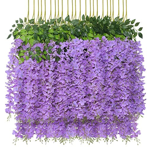 U'Artlines 24 Pack (Total 86.4 Feet) Artificial Fake Wisteria Vine Rattan Hanging Garland Silk Flowers String Home Party Wedding Decor (24, Purple) - Image 1