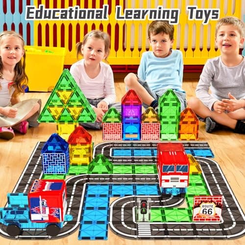 Magnetic Tiles Road Car Set, Toddler Magnetic Building Blocks Toys for 3 4 5 6 7 Year Old Boys Girls, Kids Montessori STEM Sensory Preschool Classroom Educational Learning Games Easter Birthday Gifts - Thumbnail 5