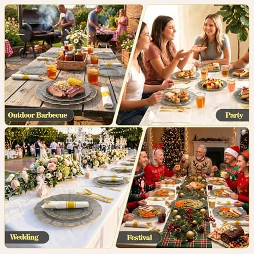 Glowserve Pre-Rolled Scalloped Clear Black Plastic Plates Set 175 PCS - Thumbnail 3