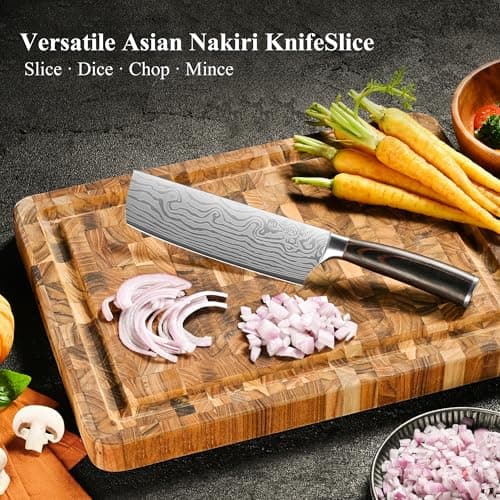 Sunnecko Japanese Nakiri Knife 7 Inch - 15° Edge Carbon Steel Chef Knife Full Tang Forged Blade Vegetable Cleaver with Sheath, Kitchen Gift for Home Cooks & Pros, Father's Day Box - Thumbnail 4