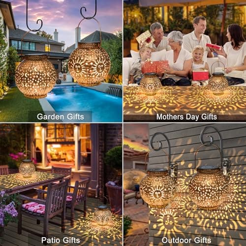 Go2garden Gifts 2Pack Solar Lanterns Outdoor Waterproof Mothers Day Gifts for Mom Moon Star Sun Solar Lights for Balcony, Yard,Birthday Gifts for Women Grandma Wife (Bronze) - Thumbnail 3