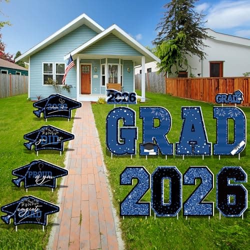 Graduation Decorations 2026, 14PCS Blue Graduation Yard Sign, Congrats Class of 2026 Yard Signs for School or College Grad Party, Outdoor Lawn Decorations, Front Yard Decor Supplies - Thumbnail 5