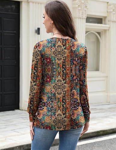 Misakia Womens Tops Dressy Casual 2025 Trendy V Neck Long Sleeve Shirts Flowy Tunic Top Soft Blouses Business Casual Fall Winter Outfits for Women Clothes Ladies Tops - Thumbnail 5