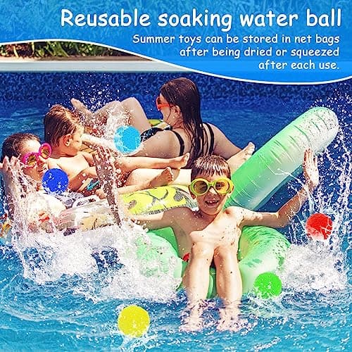 Bvrocio 100 pcs Reusable Water Balls, Reusable Water Balloons for Outdoor Toys and Games, Quick Fill Water Balls Toys for Kids and Adults Boys and Girls, Summer Balls for Pool and Backyard Fun Happy - Thumbnail 3