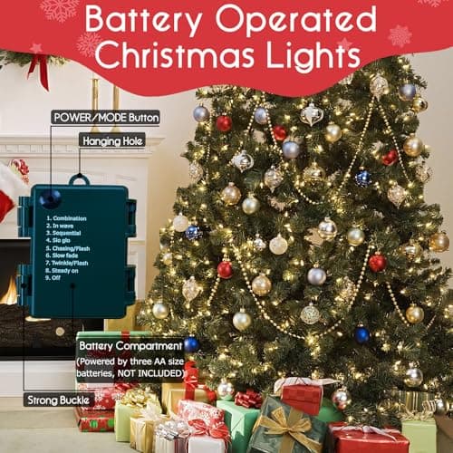 ANGSKALSA Battery Operated Christmas Lights - 50 LED Mini Lights with Auto Timer, 8 Modes, Warm White - Thumbnail 3