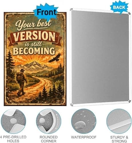 Your Best Version Is Still Becoming Tin Sign Inspirational Quote Metal Wall Decor Vintage Mountain Trail Artwork Motivational Rustic Plaque for Home Office Gym Cabin Man Cave Wall 8x12 Inch - Thumbnail 6