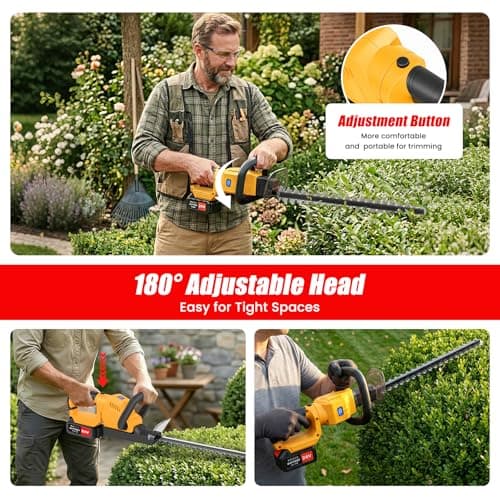Cordless Hedge Trimmer with 2x4.0ah Battery, 24V Tree Bush Trimmer, 22" Dual-Action Blade, 24000RPM Electric Shrub Trimmer, 180° Rotatable Head, Lightweight Battery Powered for Garden & Yard - Thumbnail 5