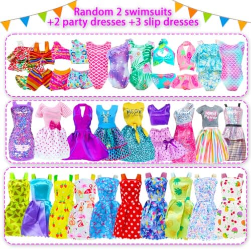 BJMOWIN 50pcs Doll Clothes and Accessories Including 2 Gowns 5 Short Dresses 2 Swimsuits 3 Tops and Trousers 10 Shoes 10 Hangers and 18 Accessories for 11.5 Inch Doll (No Dolls) - Thumbnail 2