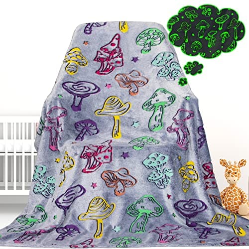 Gdindff Glow in The Dark Mushroom Blanket Easter, Mushroom Gifts for Women Girls, Easter Basket Stuffers for Kids Teens, Cute Cottagecore Mushrooms Room Decor, Soft Cozy Fleece Throw 50"x60" - Image 1
