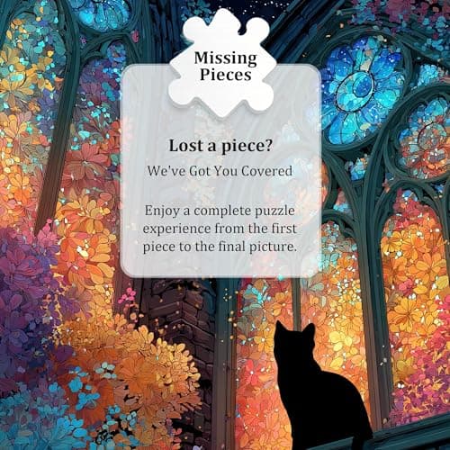 Teemosreal Puzzles for Adults 1000 Pieces, Stained Glass Cat Fantasy Night Moon Scene, Challenging Puzzle Game with Poster, Matte Finish, Interlock Perfectly Frameable Wall Decor Gift - Thumbnail 6