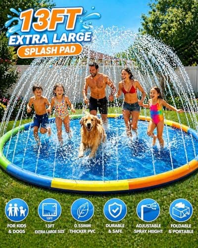 Instraella Splash Pad, 13FT Extra Large Sprinkler Play Mat for Dogs & Kids, 0.55mm Thickened Outdoor Water Toys, Foldable Summer Splash Mat for Toddlers, Children and Pets - Thumbnail 2