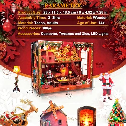 Joibabe DIY Miniature House, LED Lighting Book Nook Kit Dollhouse Kit,Music Box Dollhouse, 3D Wooden Puzzle with Dust Cover,Gifts for Family, Friends,Christmas(Christmas Carnival) - Thumbnail 6