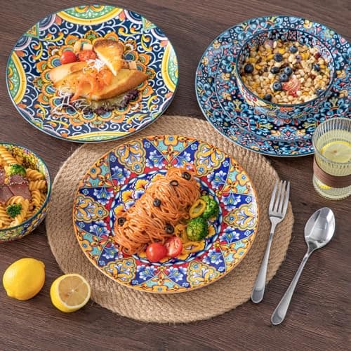 vancasso 12 Pieces Dinnerware Sets, Plates and Bowls Set, Porcelain Dishes Set for 4, Microwave and Dishwasher Safe, Scratch Resistant, Bohemian Style Dining Ware Service for 4, Series SIMI - Thumbnail 6