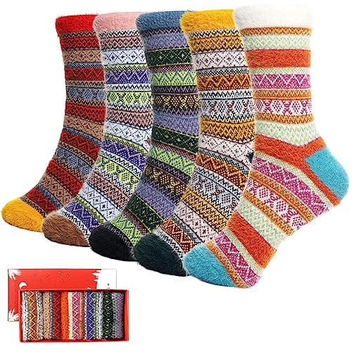 ICEIVY 5 Pair Fuzzy Cozy Fluffy Socks for Women, Warm Comfy Soft Casual Home Sleep Winter Wool Socks, Gifts for Women - Image 1