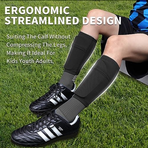 LPONJAR Soccer Shin Guards for Kids Youth Adults - Shin Pads and Sleeves with Optimized Insert Pocket for Boys Girls Men Women for Football Games - Protective Soccer Equipment - Thumbnail 4