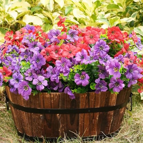 Vemander Artificial Flowers for Outdoor Fake Plants for Spring Decoration,Faux Eucalyptus Flowers for Planter UV Resistant Lifelike for Home Porch Garden (Purple/Red) - Thumbnail 4
