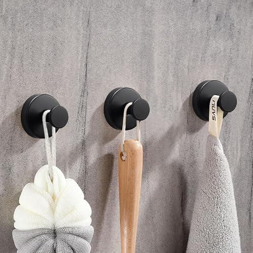 MNGD Towel Hook Shower Suction Hooks Towel Hanger for Bathroom Hanging Coat, Robe, Removable Wall Mounted Hook for Bedroom Kitchen Hotel Pool Matte Black(2-Pack) - Thumbnail 2