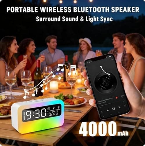 4-IN-1 White Noise Sound Machine with 24 Soothing Sounds, 4000mAh Rechargeable Camping light Bluetooth Speaker, Adjustable Night Light for Kids Adult with Time Display for Camping, Home, Party - Thumbnail 6