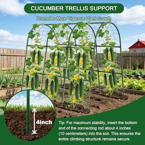 U-Shape Cucumber Trellis for Raised Bed - 47"x47"x22" Metal Garden Trellis with Net & Clips | Rust-Proof Plant Support for Cucumber, Tomato, Peas | Heavy-Duty Outdoor Climbing Plants Trellis - Thumbnail 4