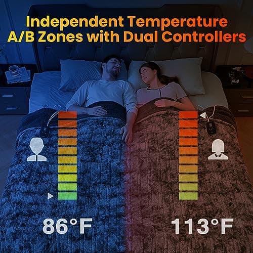 WOOMER Heated Blanket King Size, Dual Control, Electric Blanket 90"x 100", Double-Sided Faux Fur&Sherpa, Overheat Protection, 10 Heating Levels & 12H Auto Off, CPF, Home Office - Thumbnail 4